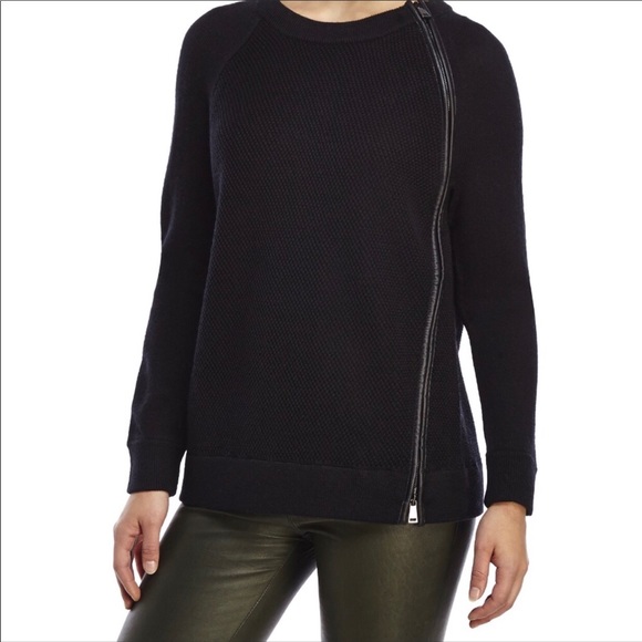 Vince Asymmetrical Leather Sweater 